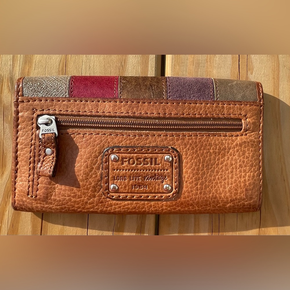 Fossil Leather Wallet Brown Multi Color Stripe Vi… - image 3